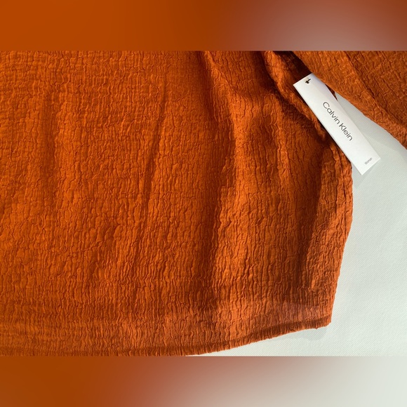 NEW Plus Calvin Klein V-Neck Pull on ¾ Sleeve Blouse Top Terra $109 - Picture 4 of 8